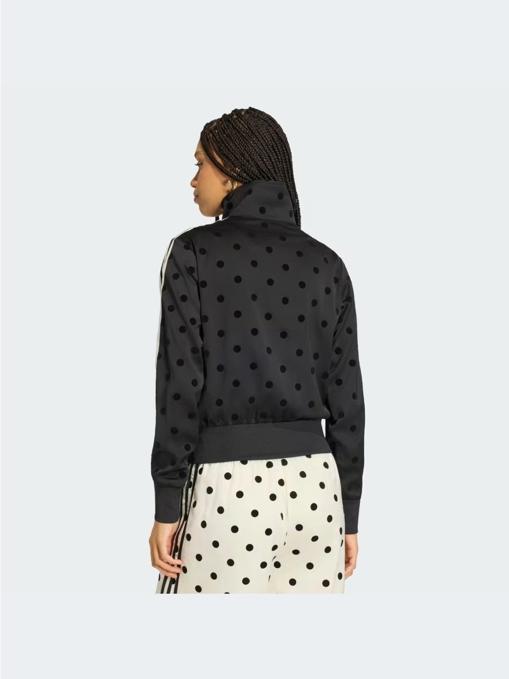 adidas Black Polka Dot Bomber Jacket with White Stripes - Picture 2 of 7